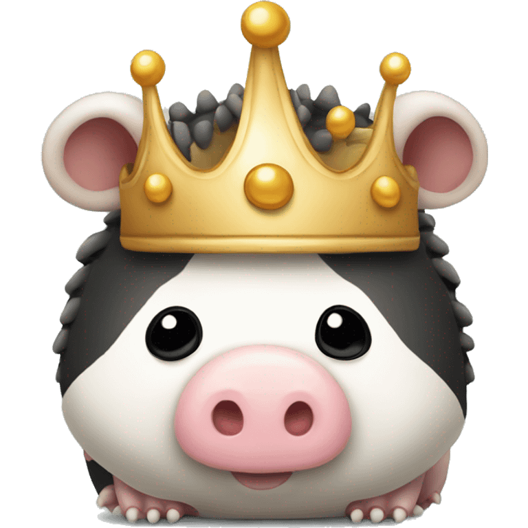 Black and white piebald chubby round armadillo pig panda centipede armadillo wearing a crown emoji