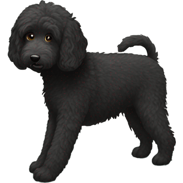 Black labradoodle doing downward dog yoga pose emoji