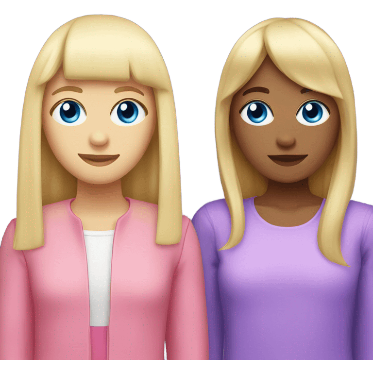 A white person with blonde hair that is straight down, he has bangs, and has two colored eyes, purple and blue, wears a ribbon, and wears pink clothes  emoji