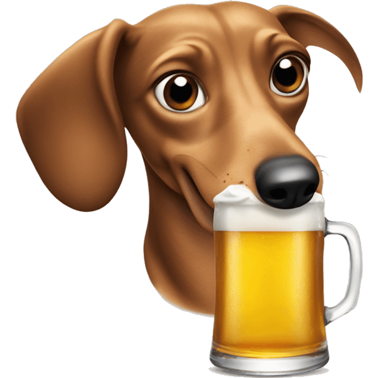 sneaky weiner dog looking sneaky and he’s drinking a beer emoji