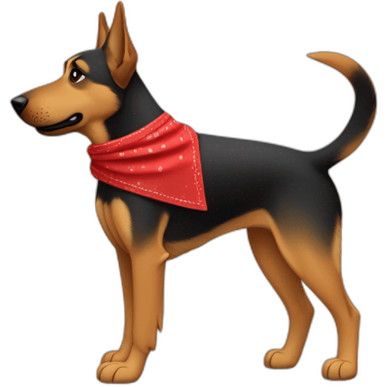 75% Coonhound 25% German Shepherd mix dog wearing small plain red bandana side view full body in profile left facing emoji