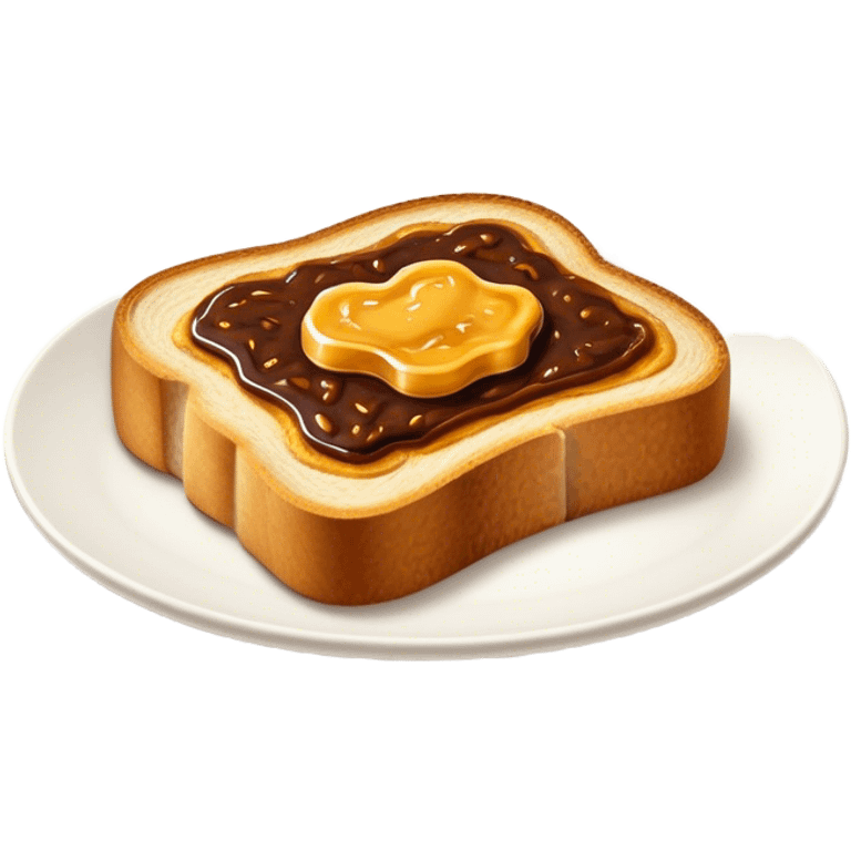 Vegemite on Toast Cinematic Realistic Vegemite on Toast Dish Emoji, depicted as a toasted slice of bread generously spread with Vegemite, rendered with warm textures and crisp details that capture its uniquely Australian flavor. emoji