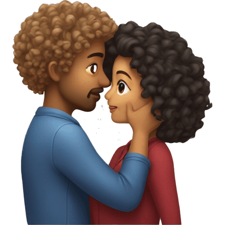 girl with curly hair kissing a guy emoji