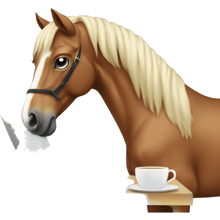 A classy horse woking on a laptop emoji