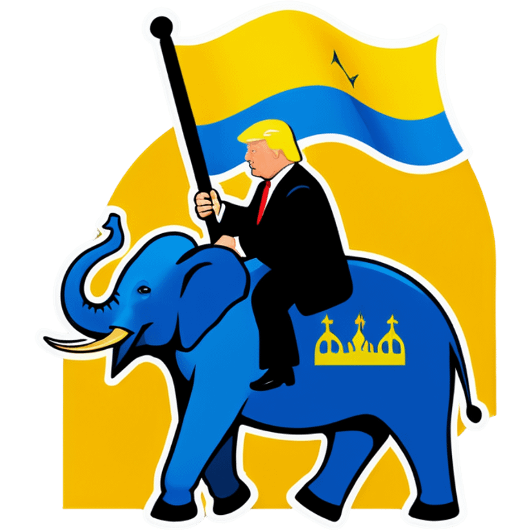 Donald trump riding an elephant with Ukraine flag emoji