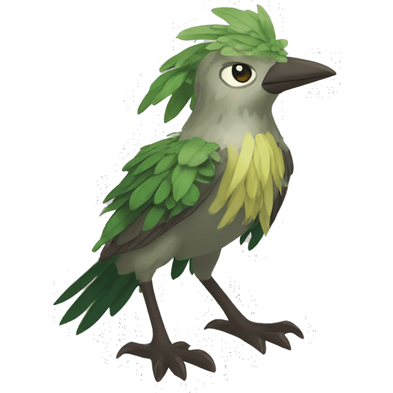 earthly muddy fresh Cool Cute Fantasy legendary jungle-bird plant-grass-type-Dendro-avian Fakemon full body emoji