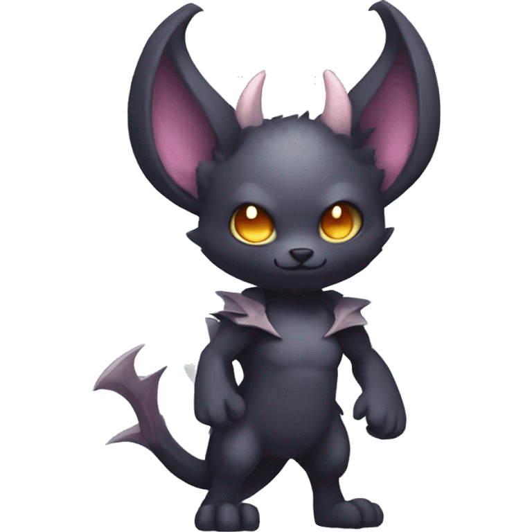 Cute cool fantasy dark-themed animal hybrid Fakemon with horns and bat ears full body emoji