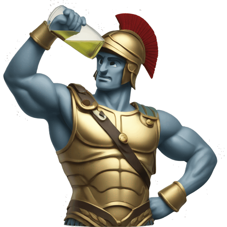 Ancient Greek soldier drinking white wine while flexing muscles emoji