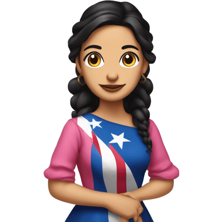 Mariana Bracetti Cuevas was a patriot and leader of the Puerto Rico independence movement. Pink dress. 2 pigtails. Dark hair woman. emoji