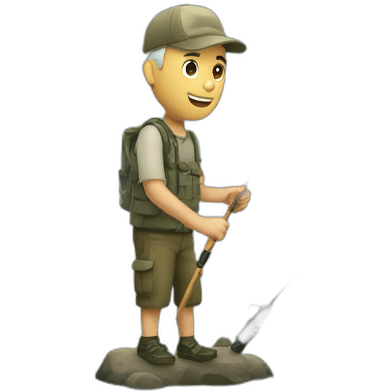 White man fishing with a fishing road emoji