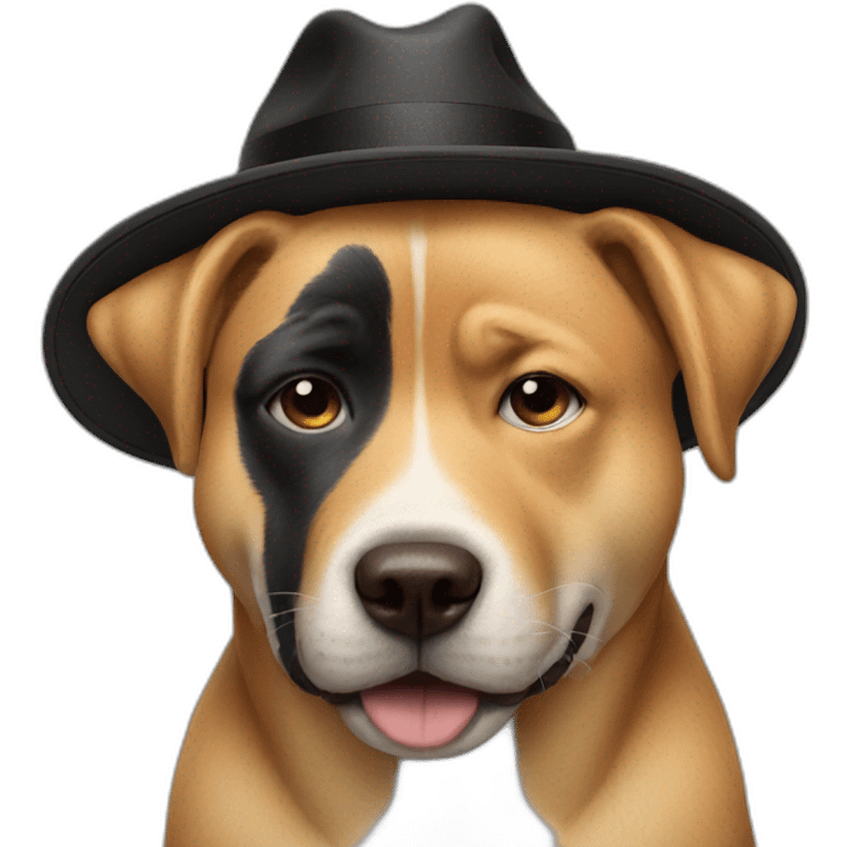 emoji crying with laughter with a black hat and a dog next to it emoji