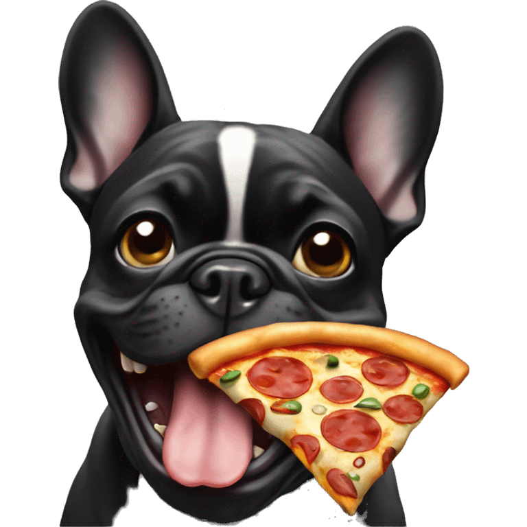 All black French bulldog eating pizza emoji