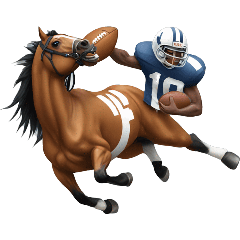 Horse catching an American football emoji