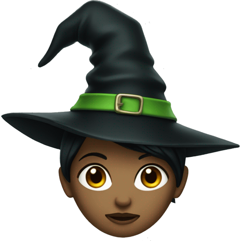 Green girl witch with black hair and pointy hat emoji