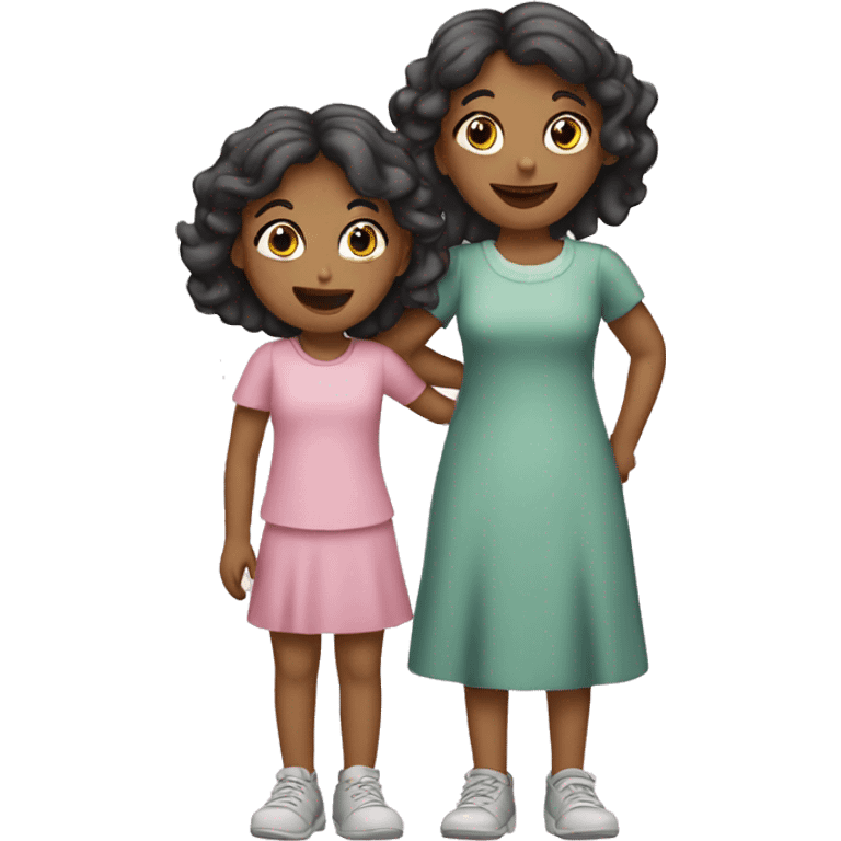 two little girls with mother emoji