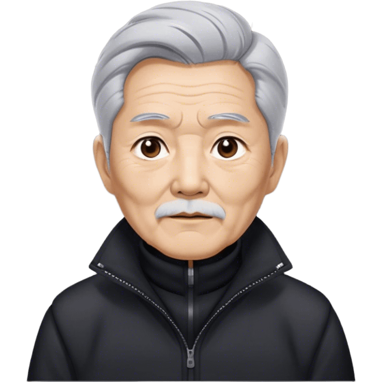 Grey haired Kim il sung wearing black on mt paektu emoji