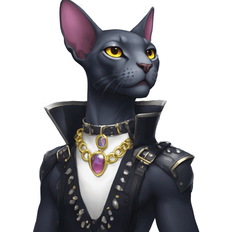 cool punk magical kawaii anime edgy distinguished ethereal elegant beautiful fantasy black ethereal fantasy nargacuga-Noivern-sphynx-Quiana-Fakemon collar harness jewels full body emoji