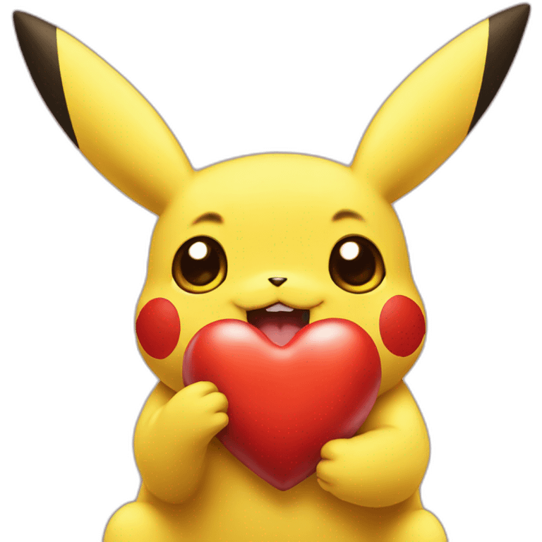 pikachu eating a heart emoji