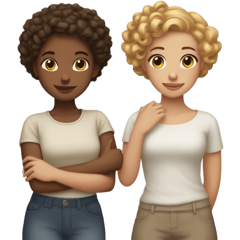 Full body, Two girls holding hands light skin  one  with a curly bun and one  with curly hair emoji