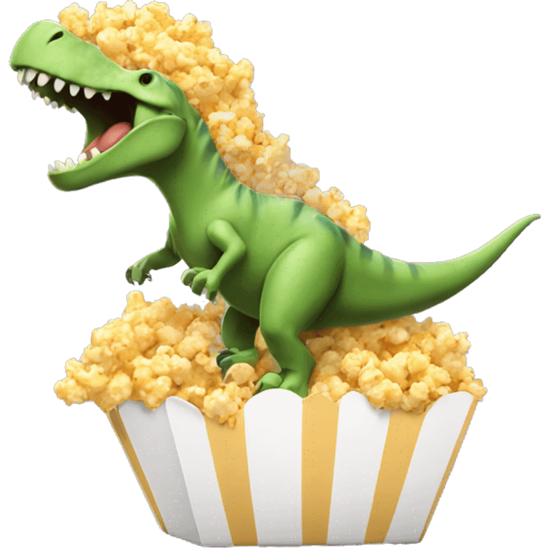 Dino surfing on popcorn emoji