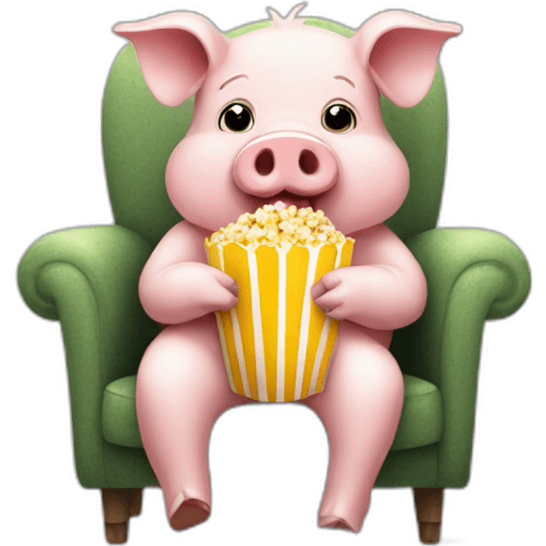 Funny pig sitting on a chair with popcorn emoji