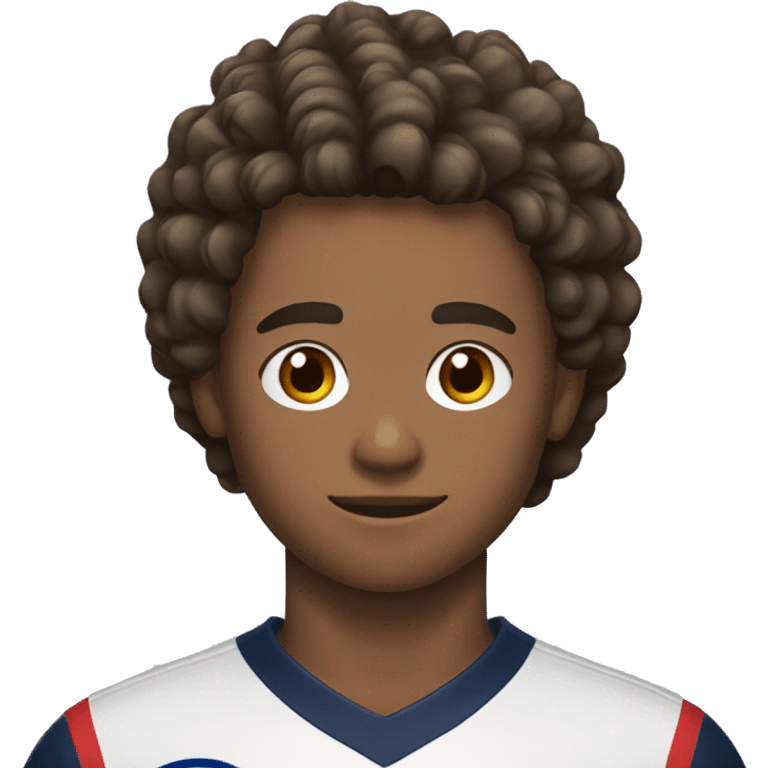 adolescent homme de 15 ans métisse avec des cheveux mi long mi court et brun avec un maillot du psg emoji