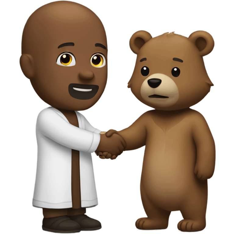 (bald man in biblical robe) shaking hands with (grizzly bear) emoji