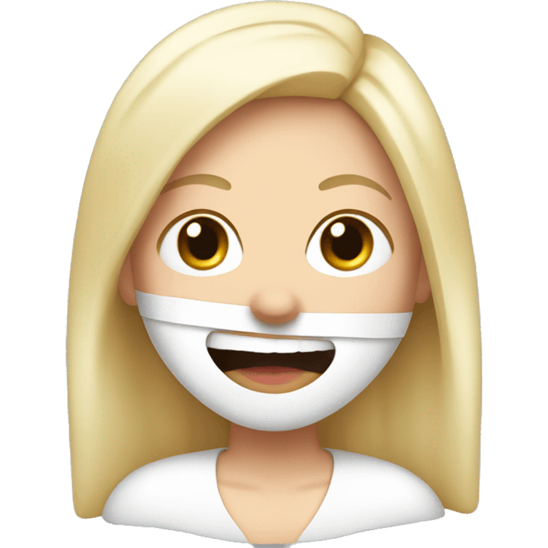 white blond girl with big teeth, bandage around the head emoji