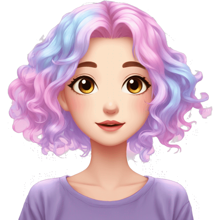 Gorgeous Beautiful Blushing Petite Colorful-Shiny-Pastel-Fairy-Soarkle-Anime-Lady with beautiful gradient pastel hair aesthetic emoji