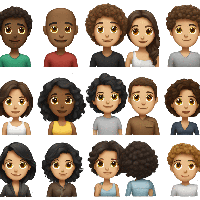 Young Arab man with brown curly hair and young Latina women with dark brown hair hugging emoji