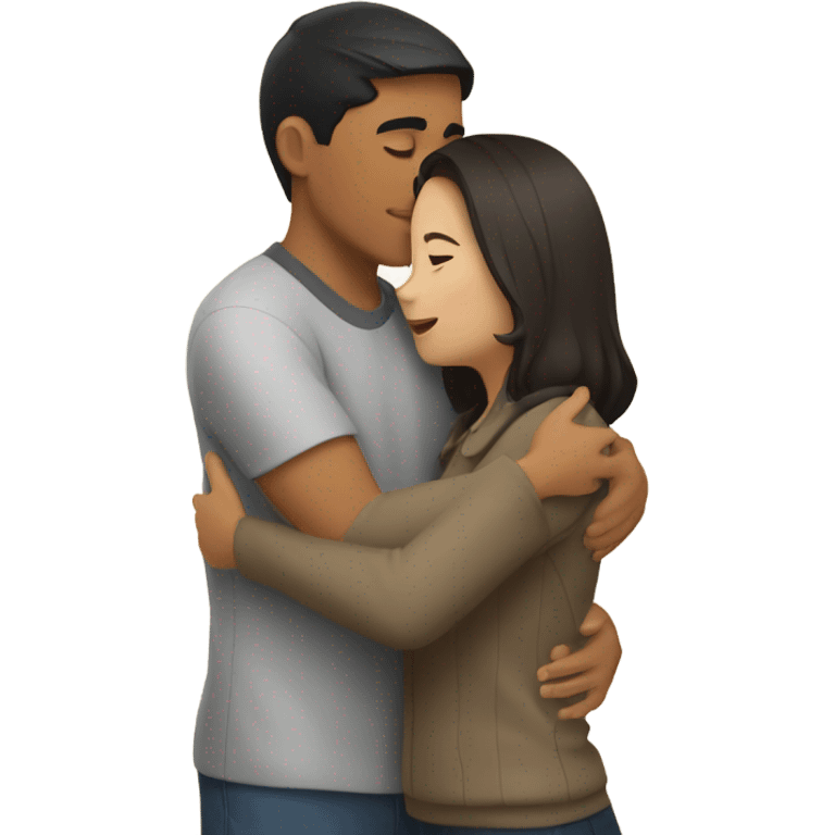 Young Filipino man young brunette woman hug emoji