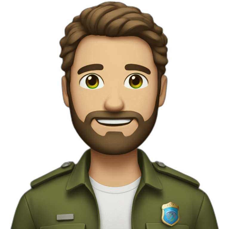 Man cops with brown beard and brown short hair with green and blue eyes emoji