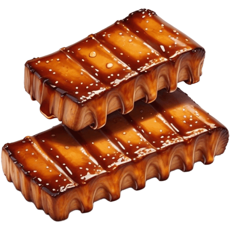 Honey Glazed BBQ Ribs Cinematic Realistic Honey Glazed BBQ Ribs Dish Emoji, depicted as a small portion of tender, honey-glazed ribs with a sticky, smoky finish, rendered with rich textures and warm, dynamic lighting. emoji