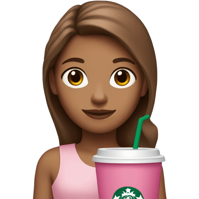 Brown haired white girl holding a pink Starbucks cup emoji