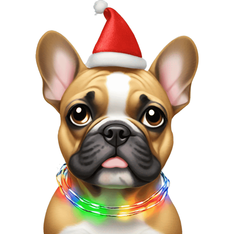 Frenchie wrapped in Christmas lights emoji