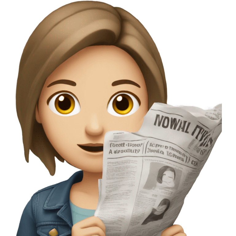 White Girl with brown hair reads a newspaper  emoji