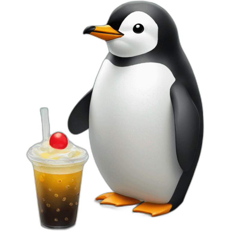 Penguin with a boba emoji