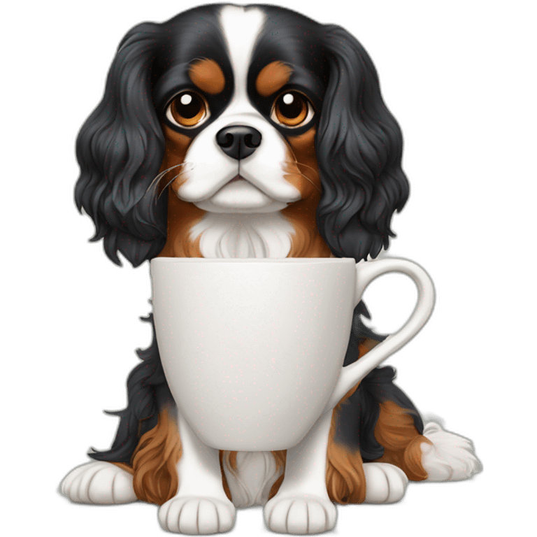 King Charles cavalier dog drinking coffee emoji