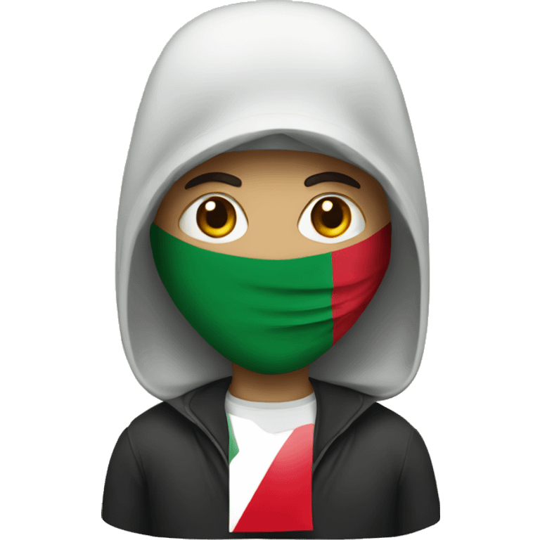 A man wearing a mask with the Palestinian flag on it emoji