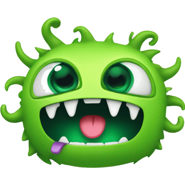 a funny and cute monster in green colours with an open mouth as if different documents are coming to its mouth such as word, excel, pdf, pptx emoji