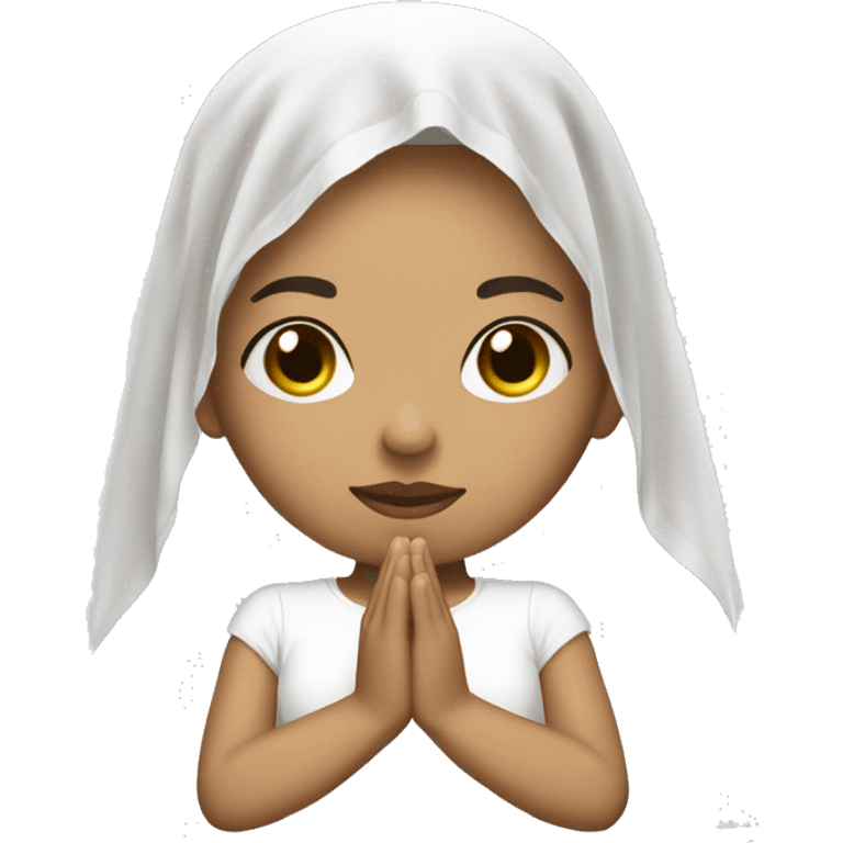 Light skin girl praying with eyes closed and lace white veil  emoji