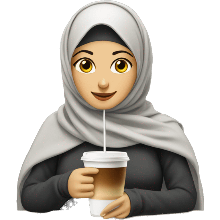 Hijab wıman drink caffe emoji