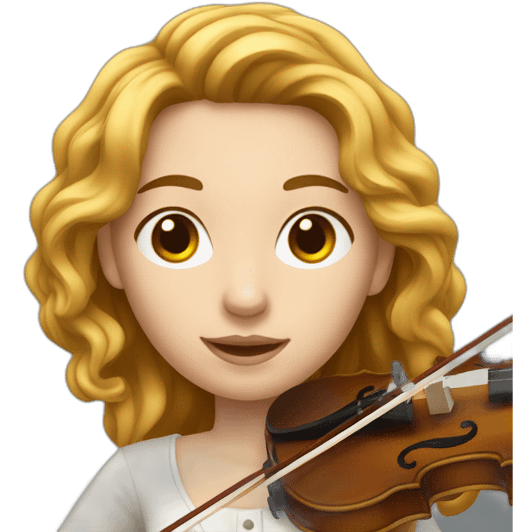 A female with white skin and with long wavy brown hair plays violin emoji