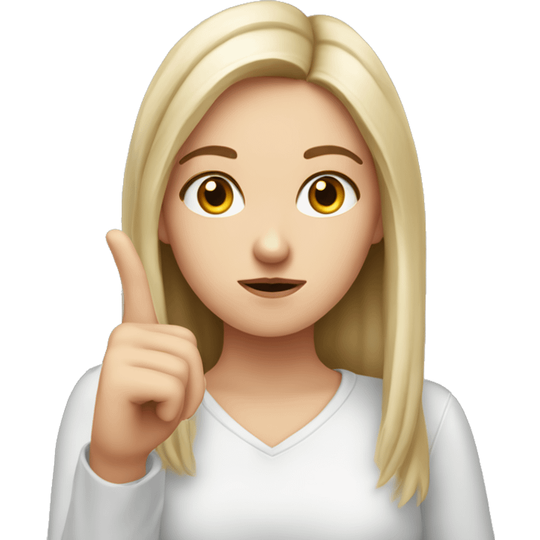 A white girl with an important face brings with two hands with an outstretched index finger to her nose, dissatisfied emoji