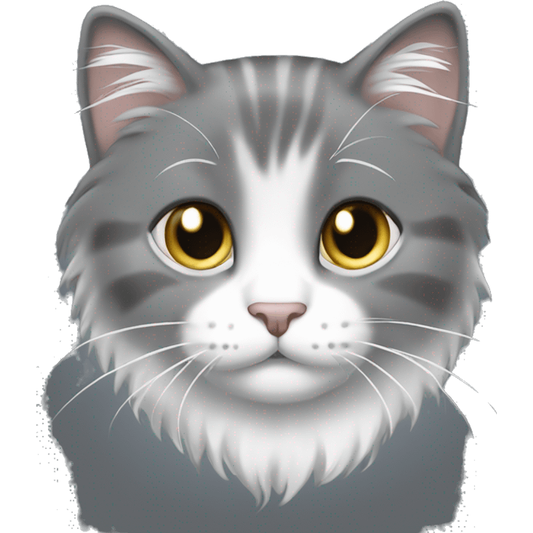 dark gray light, gray, and white long-haired cat ￼ emoji