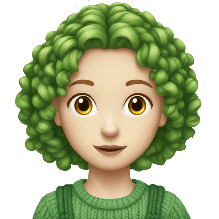 red curly hair in braid green jumper pale skinned girl emoji