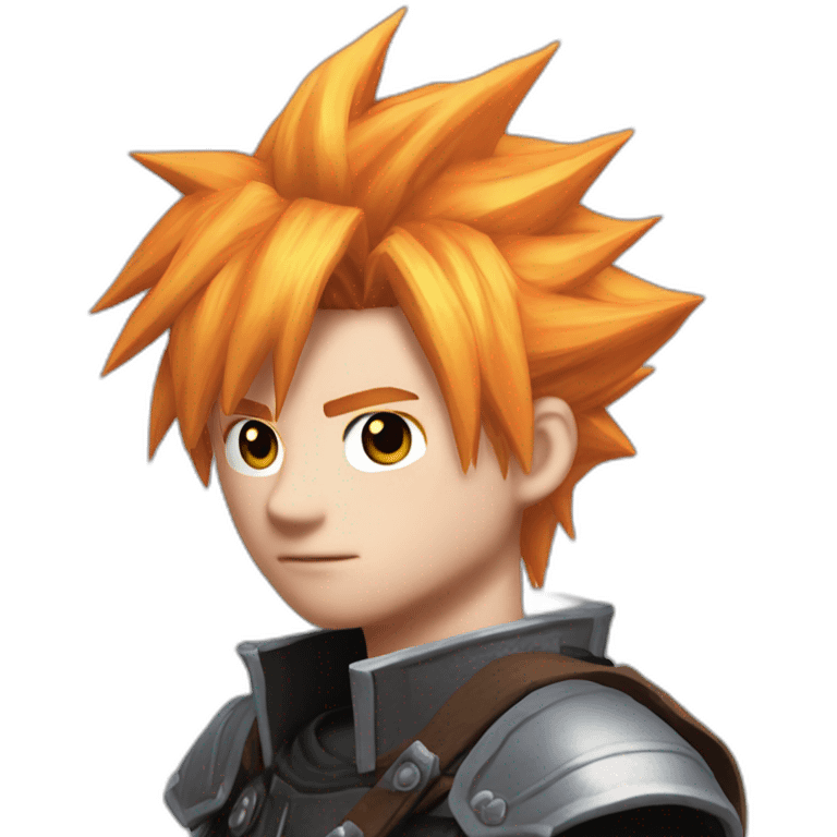 Cloud strife final fantasy with orange hair and freckles. Pose emoji