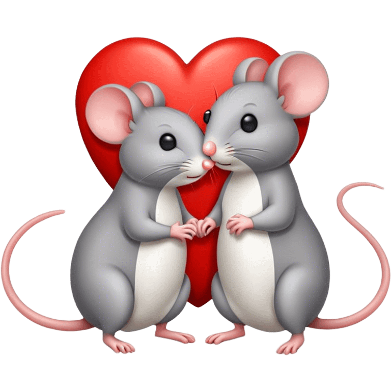 Two mice, one big one small, in front of a big heart  emoji