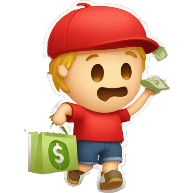 zomato logo red t shir boy with money rain emoji