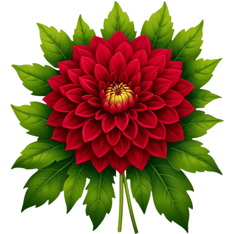 luxuriant, big bouquet Red Dahlia, stem, leaf emoji